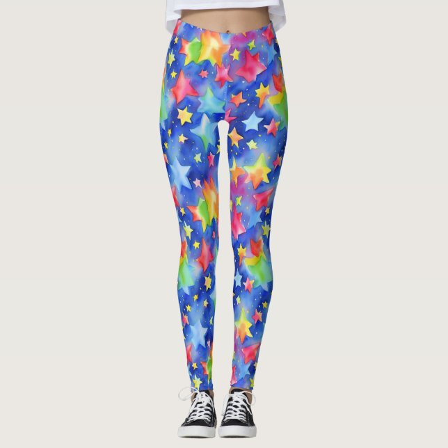 Trendig Magic Colorful Rainbow Stars Mönster Leggings (Framsida)