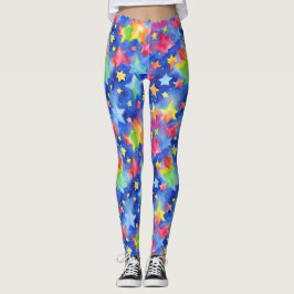 Trendig magisk färgglad regnbåge stjärnor mönster leggings