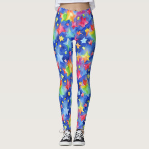 Trendig magisk färgglad regnbåge stjärnor mönster leggings