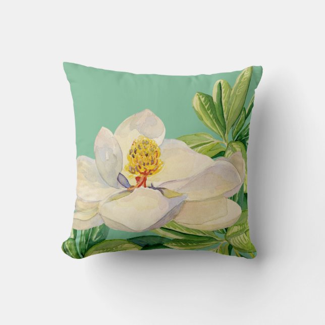 Trendig Magnolia Blommigt art Decorative Dekorativ Kudde (Framsida)