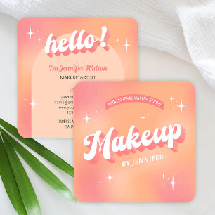 Trendig Makeup Artist Girly Retro Peach Beauty Fyrkantigt Visitkort