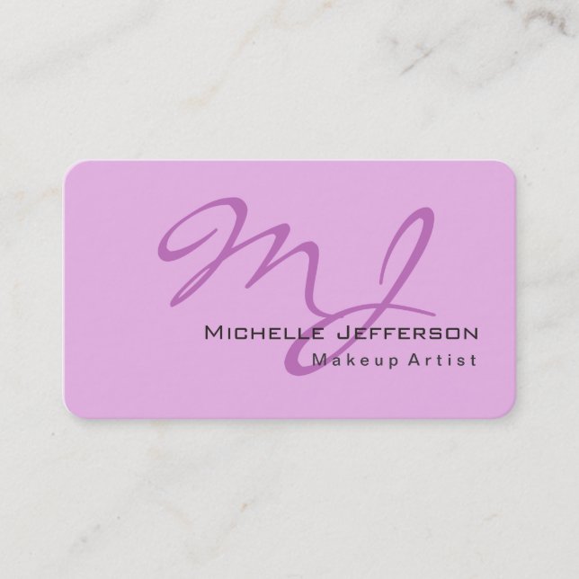 Trendig Makeup Artist Lilac & Orchid Färg Monogram Visitkort (Framsida)