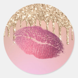 Trendig Makeup Artist Lip Kiss Ro Guld Glitter Runt Klistermärke
