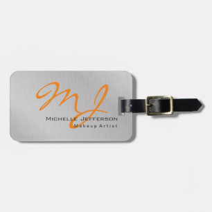 Trendig Makeup Artist Silver Grått Orange Monogram Bagagebricka