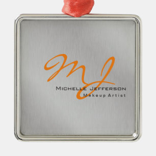Trendig Makeup Artist Silver Grått Orange Monogram Julgransprydnad Metall