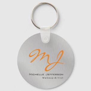 Trendig Makeup Artist Silver Grått Orange Monogram Nyckelring