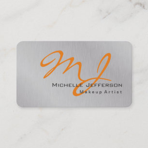 Trendig Makeup Artist Silver Grått Orange Monogram Visitkort