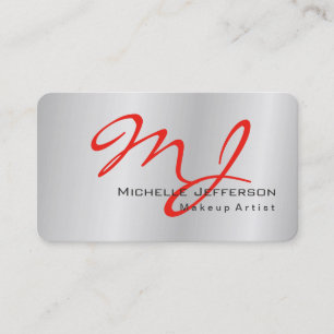 Trendig Makeup Artist Silver Grått Red Monogram Visitkort