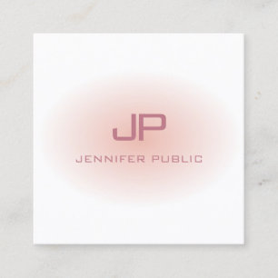 Trendig mall Blush Rosa Vit Modern Monogram Fyrkantigt Visitkort