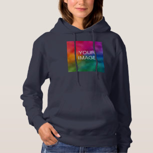 Trendig mall uppladdning foto kvinnors marinblå t shirt