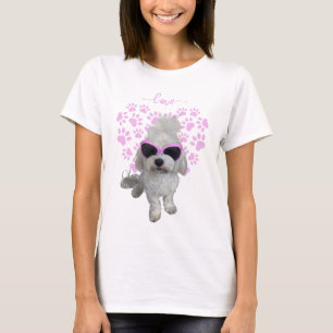 Trendig Maltesisk Hund med Rosa Glass och Paw-utsk T Shirt
