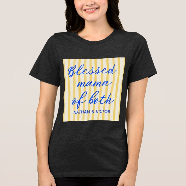 Trendig “Mamma för båda” Anpassade barnnamn T Shirt (Framsida)
