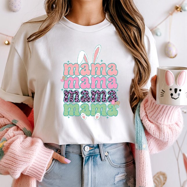 Trendig Mamma Påsk Tee; Bunny & Leopard Print T Shirt (Skapare uppladdad)