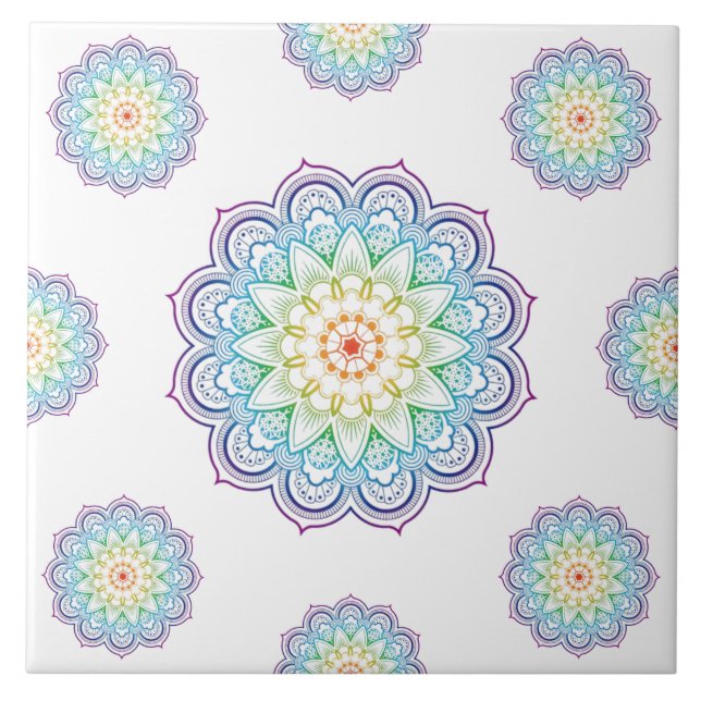 Trendig Mandala Datura Flowers Mosaic Ceramic Tile Kakelplatta (Framsidan)