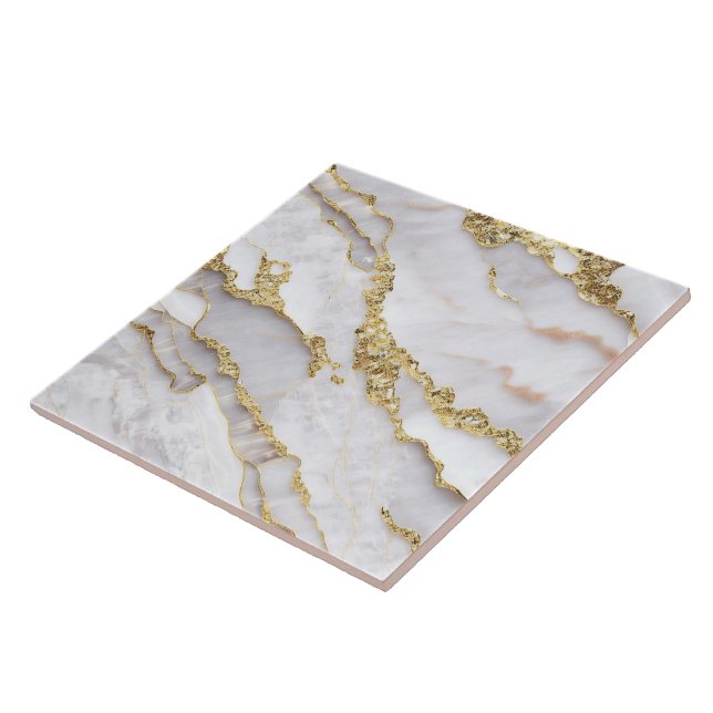 Trendig Marble Agate White Guld Collection Kakelplatta (Sidan)