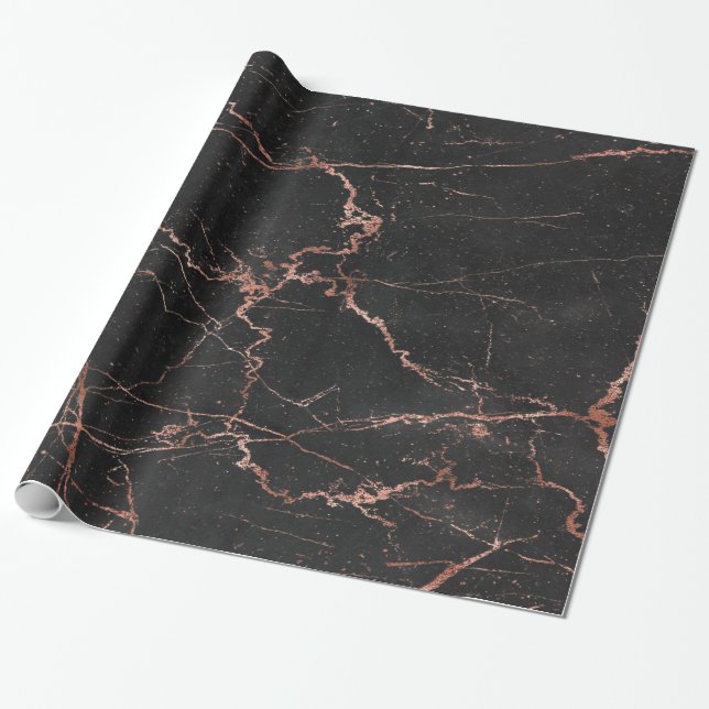 Trendig Marble Rosa Black Glossy Presentpapper (Utrullad)