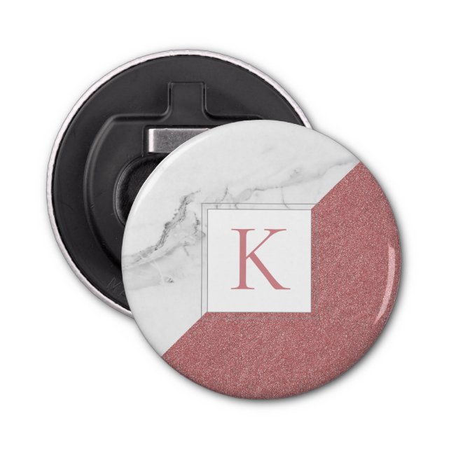 Trendig Marble  Rosa Glitter Girly Monogram Flasköppnare (Framsidan)