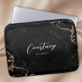 Trendig Marble Script Monogram Namn Laptop Fodral