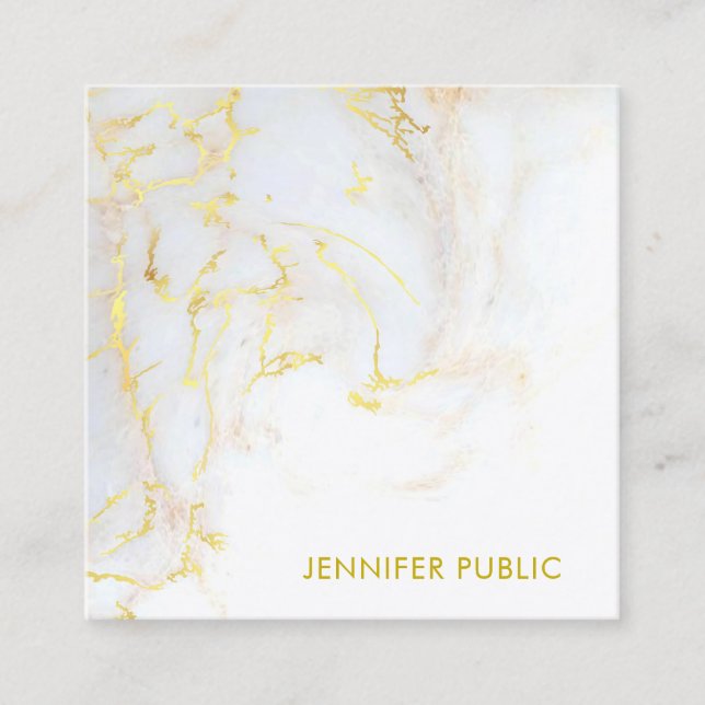 Trendig Marble Template Elegant Golden Modern Fyrkantigt Visitkort (Framsida)