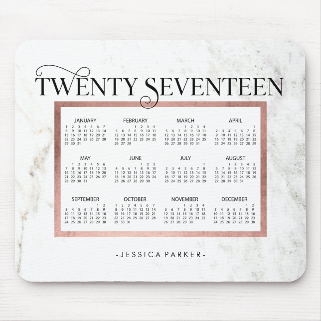 Trendig Marble-utseende | Faux Ro Guld 2017 Calend Musmatta (Framsidan)