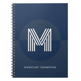 Trendig marinblå geometrisk modern monogram anteckningsbok