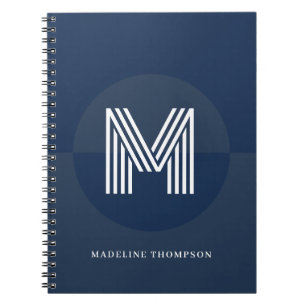 Trendig marinblå geometrisk modern monogram anteckningsbok