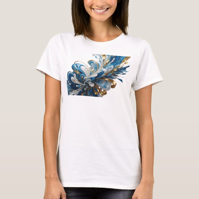 Trendig marinblå och guld FLOCKIG EXPLOSION T Shirt (Framsida)