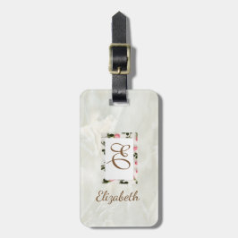 Trendig marmor, blomsterram Monogram-personlig Bagagebricka