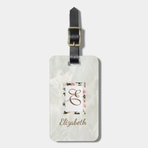 Trendig marmor, blomsterram Monogram-personlig Bagagebricka