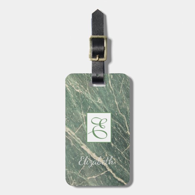 Trendig marmor, ram  Monogram-personlig Bagagebricka (Vertikal Framsida)