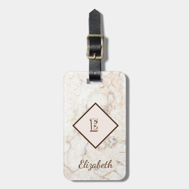 Trendig marmorerad textur, monogram-personlig bagagebricka (Vertikal Framsida)