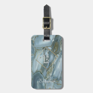 Trendig marmorerad textur, monogram-personlig bagagebricka