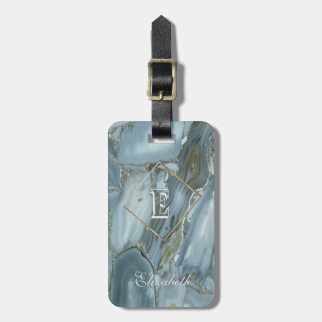 Trendig marmorerad textur, monogram-personlig bagagebricka (Vertikal Framsida)