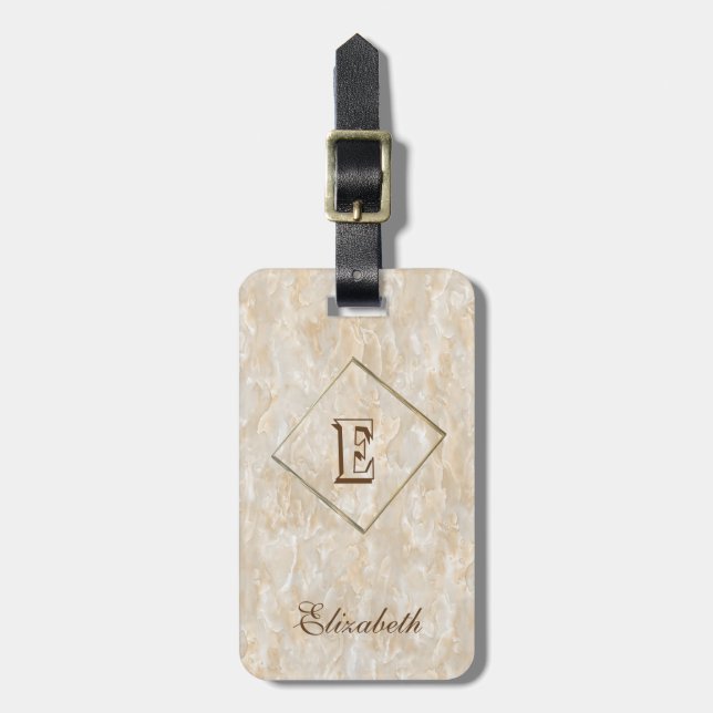 Trendig marmorerad textur, monogram-personlig bagagebricka (Vertikal Framsida)