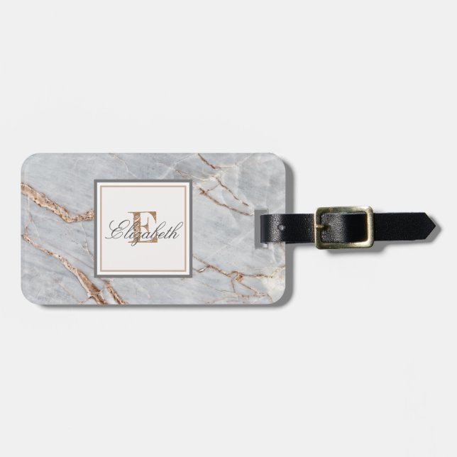 Trendig marmormönster i sten, monogram bagagebricka (Horisontell Framsida)