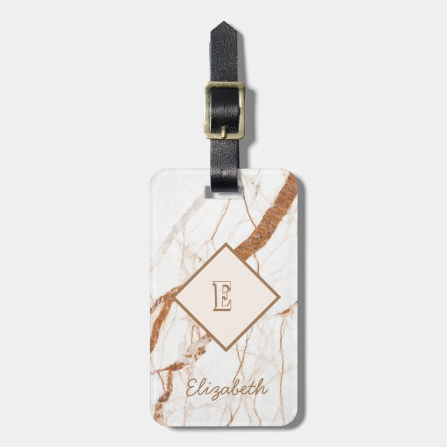 Trendig marmorstentextur, monogram-personligad bagagebricka (Vertikal Framsida)