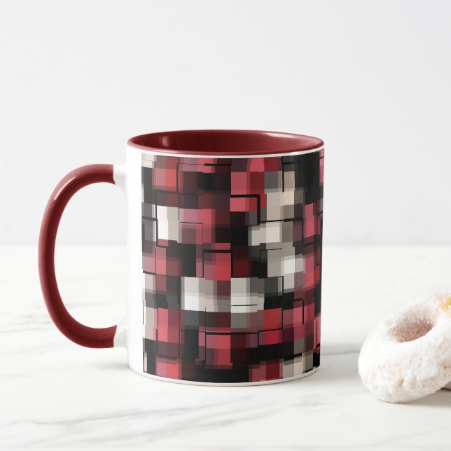Trendig Maroon Black White Abstrakt Play Mugg (Med munk)