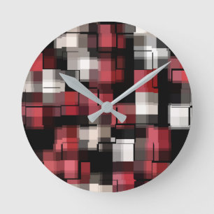 Trendig Maroon Red Black White Abstrakt Play Rund Klocka