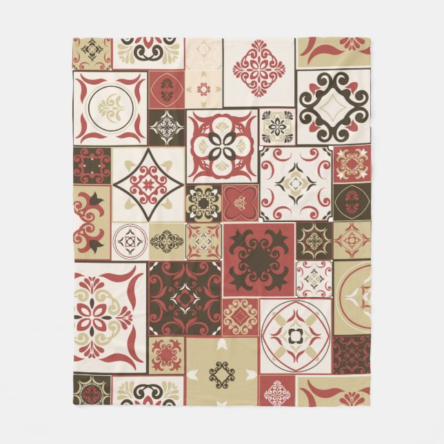 Trendig Marsala Moroccan Tile Mönster Fleecefilt (Framsidan)