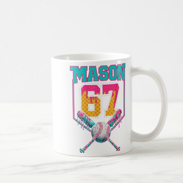 Trendig Mason 67 Mem Ice Cream Drip Baseball Birth Kaffemugg (Höger)