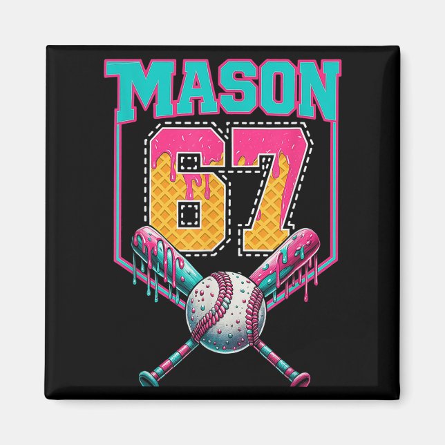 Trendig Mason 67 Minnes Glass Drip Baseball Födels Magnet (Framsidan)