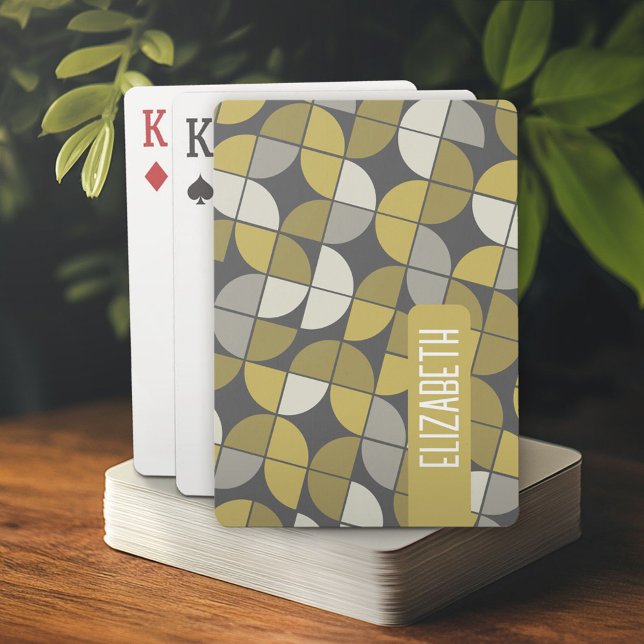 Trendig MCM Halva Måne Mönster med guld namn block Casinokort (Personalized playing cards)