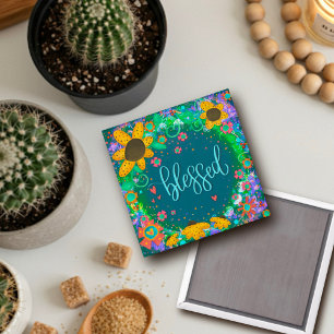 Trendig med färgad Blommigt Viktigt inspirerande R Magnet