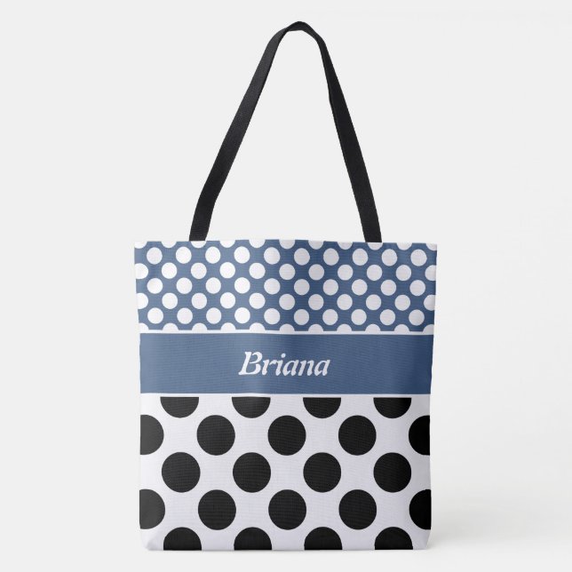 Trendig med namnet Blue & White Polka Dot Tote Bag Tygkasse (Framsida)
