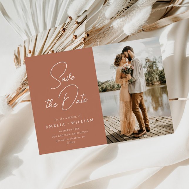trendig med text teracotta bröllop spara datum datumet (Skapare uppladdad)