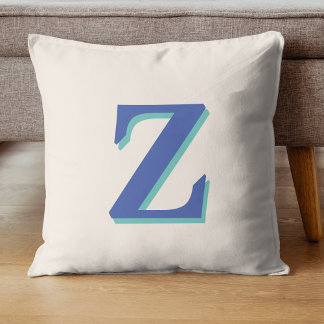 Trendig Medium Blue 3D Initial Brev | Linen Färg Kudde