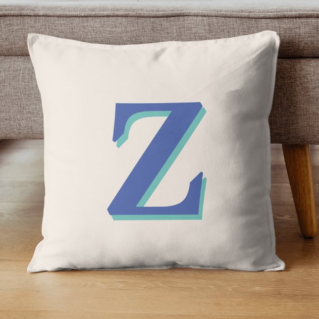 Trendig Medium Blue 3D Initial Brev | Linen Färg Kudde (Skapare uppladdad)