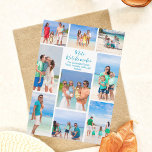 Trendig Mele Kalikimaka familjefoto collage Strand Julkort<br><div class="desc">Trendig anpassningsbar strand familjefoto collage julkort med dina favorit tropiska foton i solen. Lägg till 9 av dina favoritminnen från din ö-semester till kusten. Ett vackert kust-julkort med en ren,  modern fotolayout och vacker blå skrift.</div>