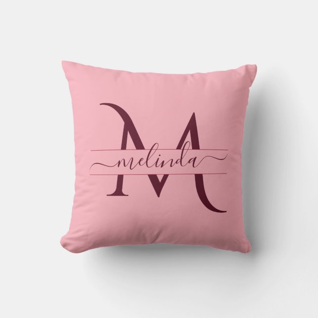 Trendig Merlot Burgundy Rosa Monogram Feminine Kudde (Framsida)