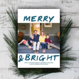 Trendig Merry och Bright Photo Card | Blå Julkort